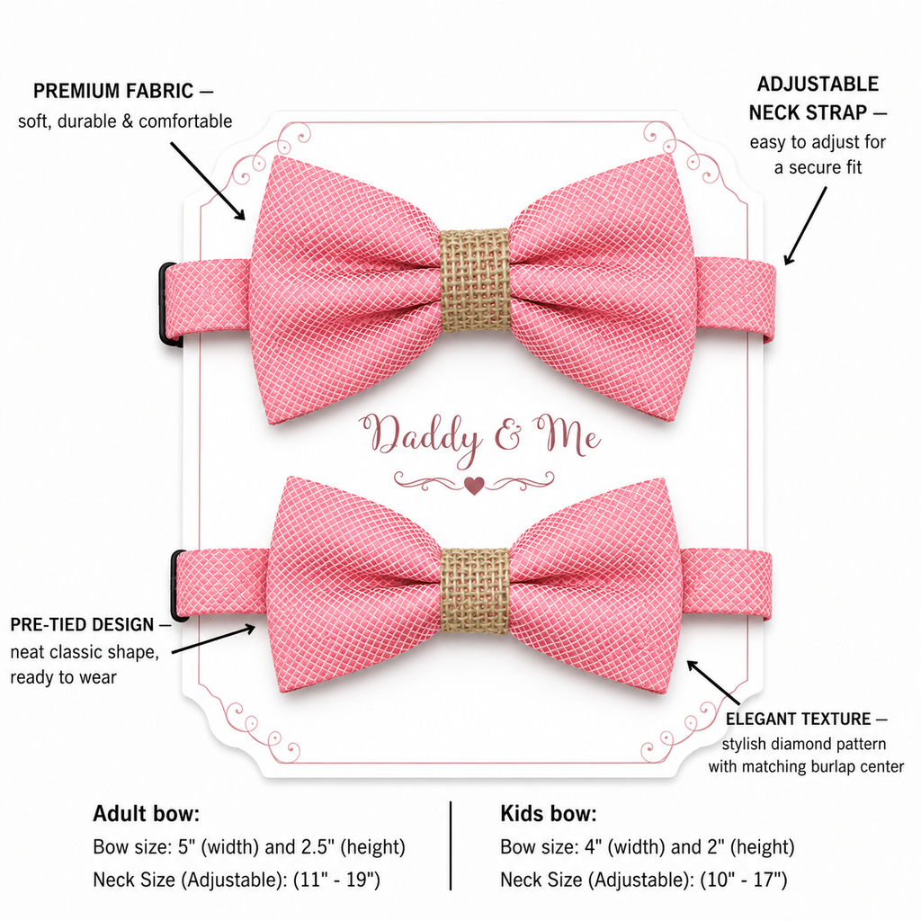 Dusty rose burlap Bow tie set for daddy and son Daddy me gift set Father son match Handmade Dusty rose kids bow Adjustable pre tied bow