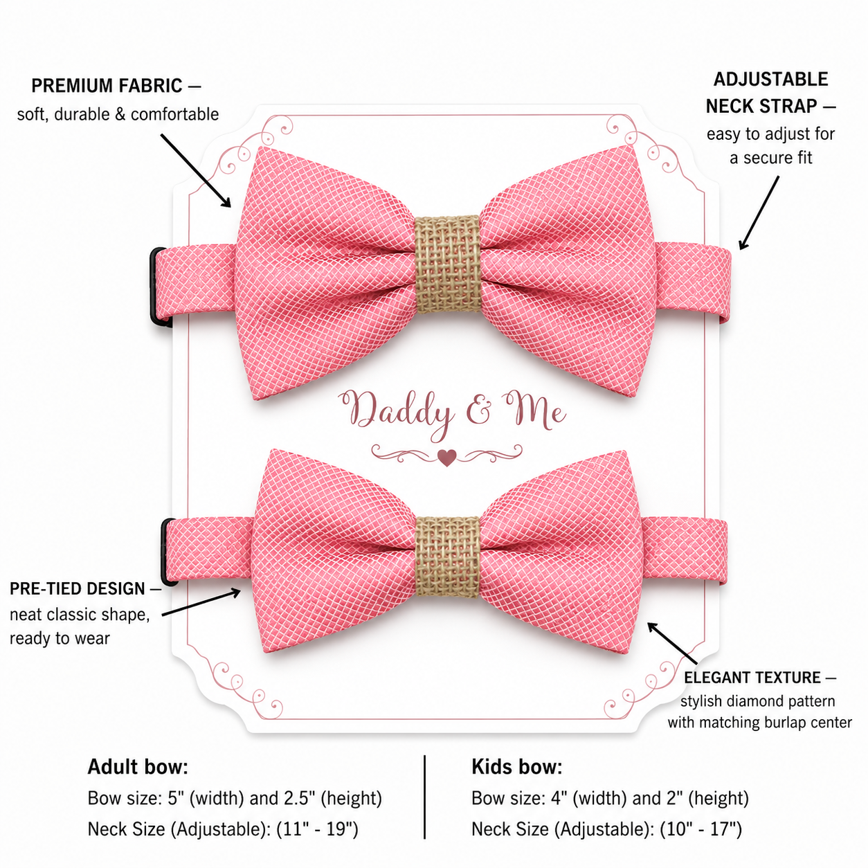 Dusty rose burlap Bow tie set for daddy and son Daddy me gift set Father son match Handmade Dusty rose kids bow Adjustable pre tied bow