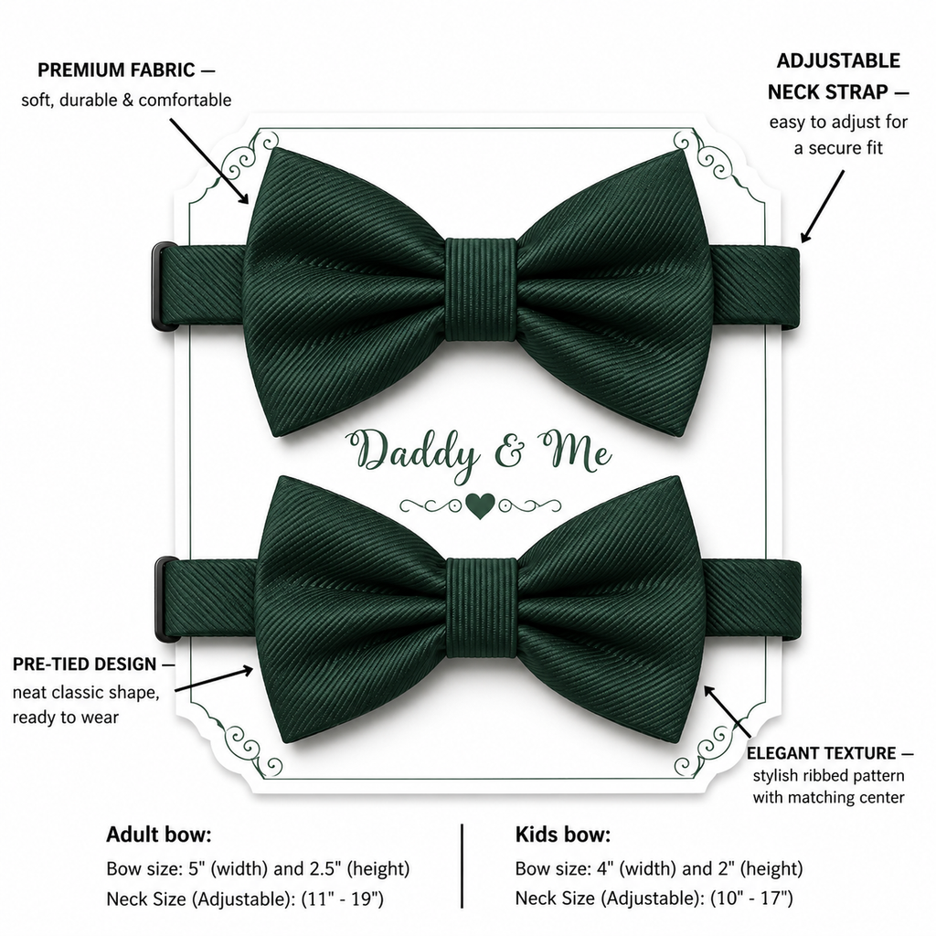 Emerald green Bow tie set for daddy son Daddy me gift set Father son match daddy me bow Handmade kids bow Adjustable pre tied bow, High quality