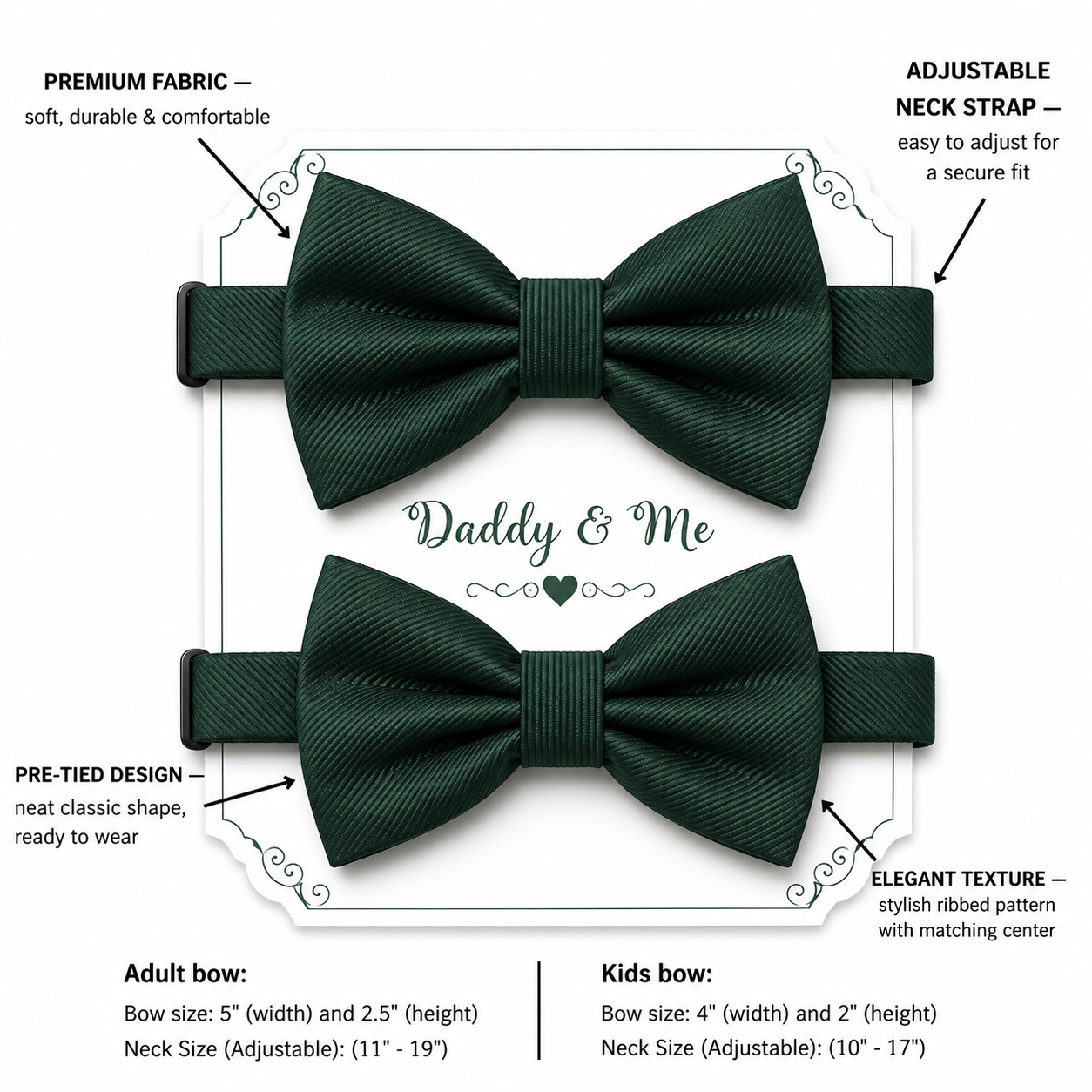Emerald green Bow tie set for daddy son Daddy me gift set Father son match daddy me bow Handmade kids bow Adjustable pre tied bow, High quality