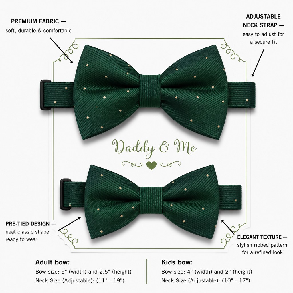 Green Bow tie set for daddy son Daddy me gift set Father son match daddy me bow Handmade kids bow Adjustable pre tied bow, High quality