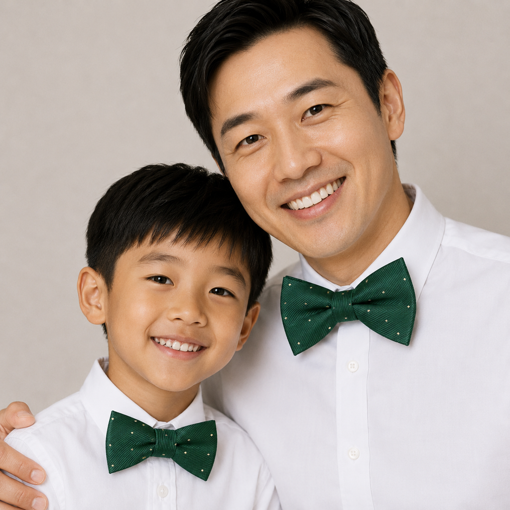 Green Bow tie set for daddy son Daddy me gift set Father son match daddy me bow Handmade kids bow Adjustable pre tied bow, High quality