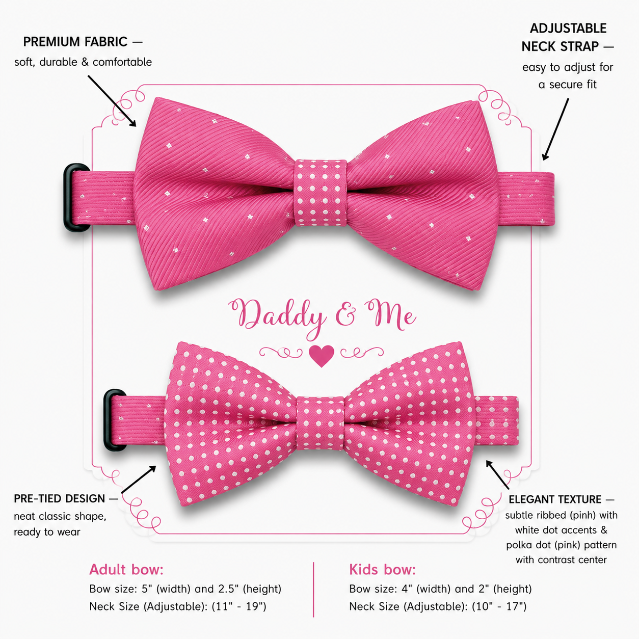 Hot pink bow tie set for daddy and son, Daddy and me gift set, Father son matching, Hot pink kids bow tie, daddy me bow, handmade bow tie