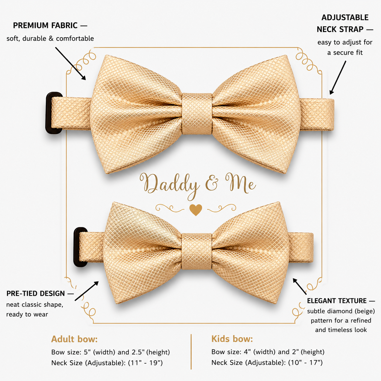 Ivory Bow tie set for daddy and son Daddy me gift set Father son match Handmade Ivory kids bow Adjustable pre tied bow