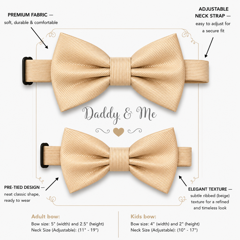 Ivory Bow tie set Kids Adult bow tie Daddy me Father son match, kids bow Adjustable pre tied, High quality