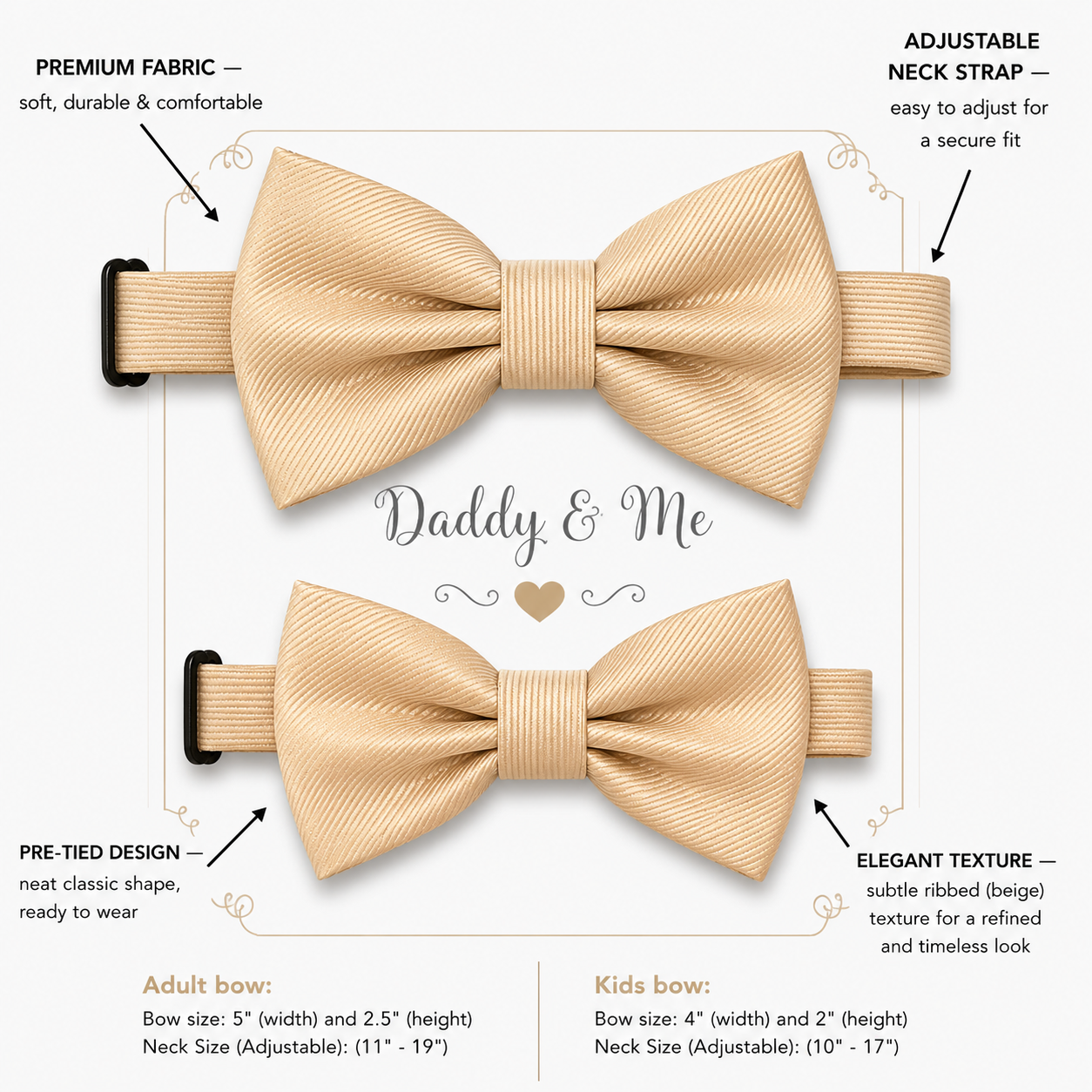 Ivory Bow tie set Kids Adult bow tie Daddy me Father son match, kids bow Adjustable pre tied, High quality
