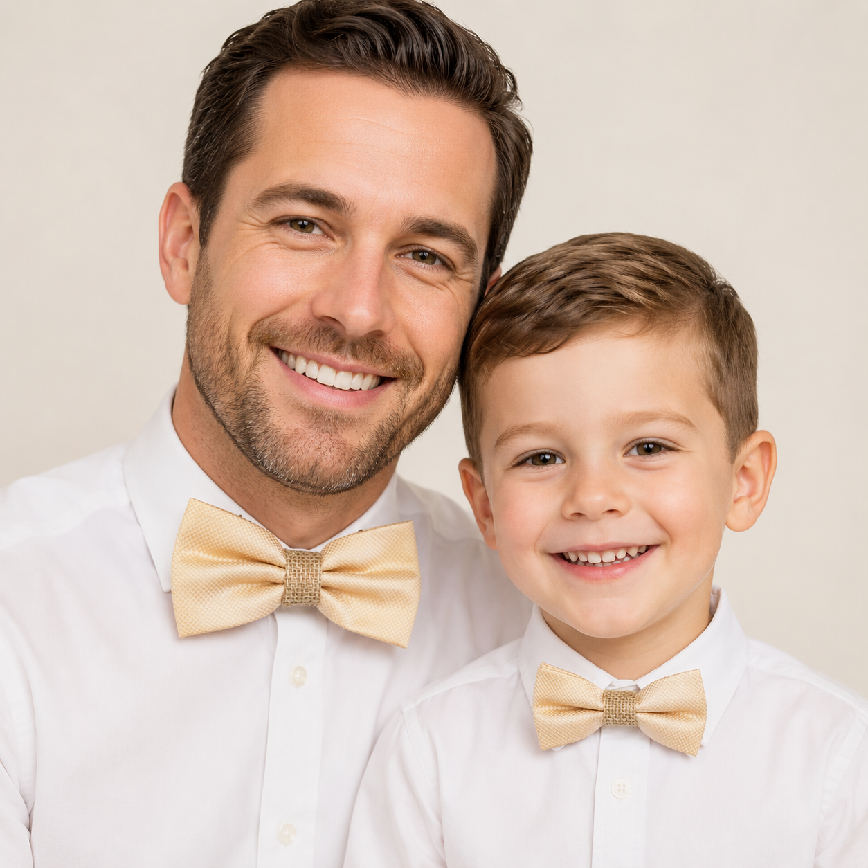 Ivory burlap Bow tie set for daddy and son Daddy me gift set Father son match Handmade Ivory kids bow Adjustable pre tied bow