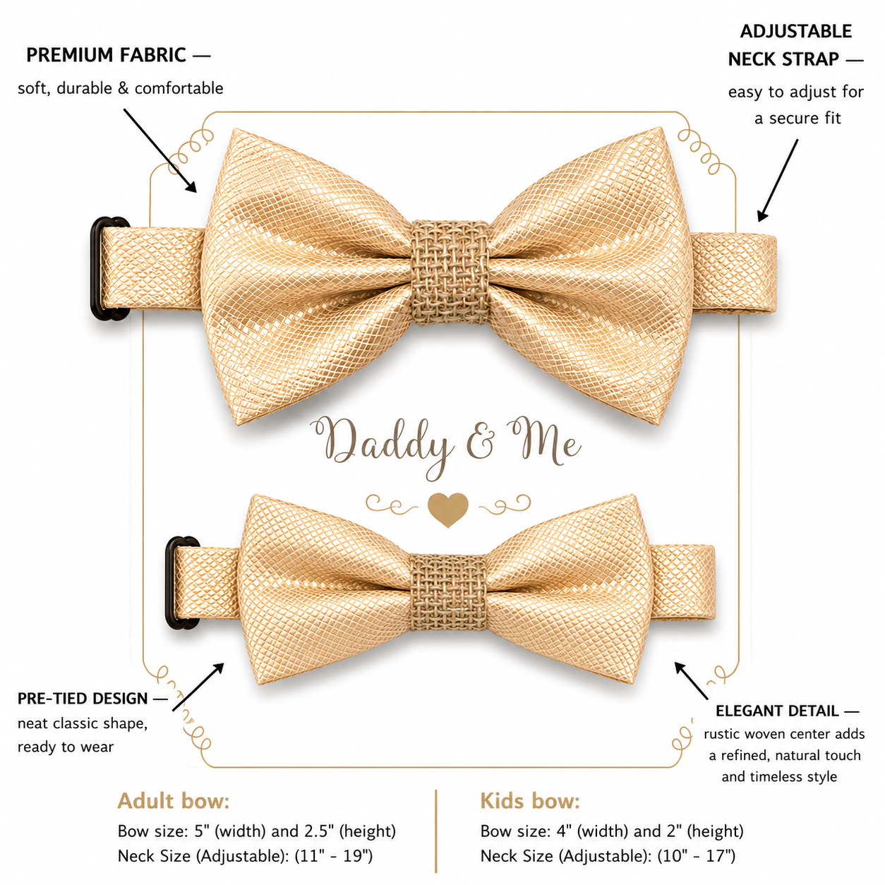 Ivory burlap Bow tie set for daddy and son Daddy me gift set Father son match Handmade Ivory kids bow Adjustable pre tied bow