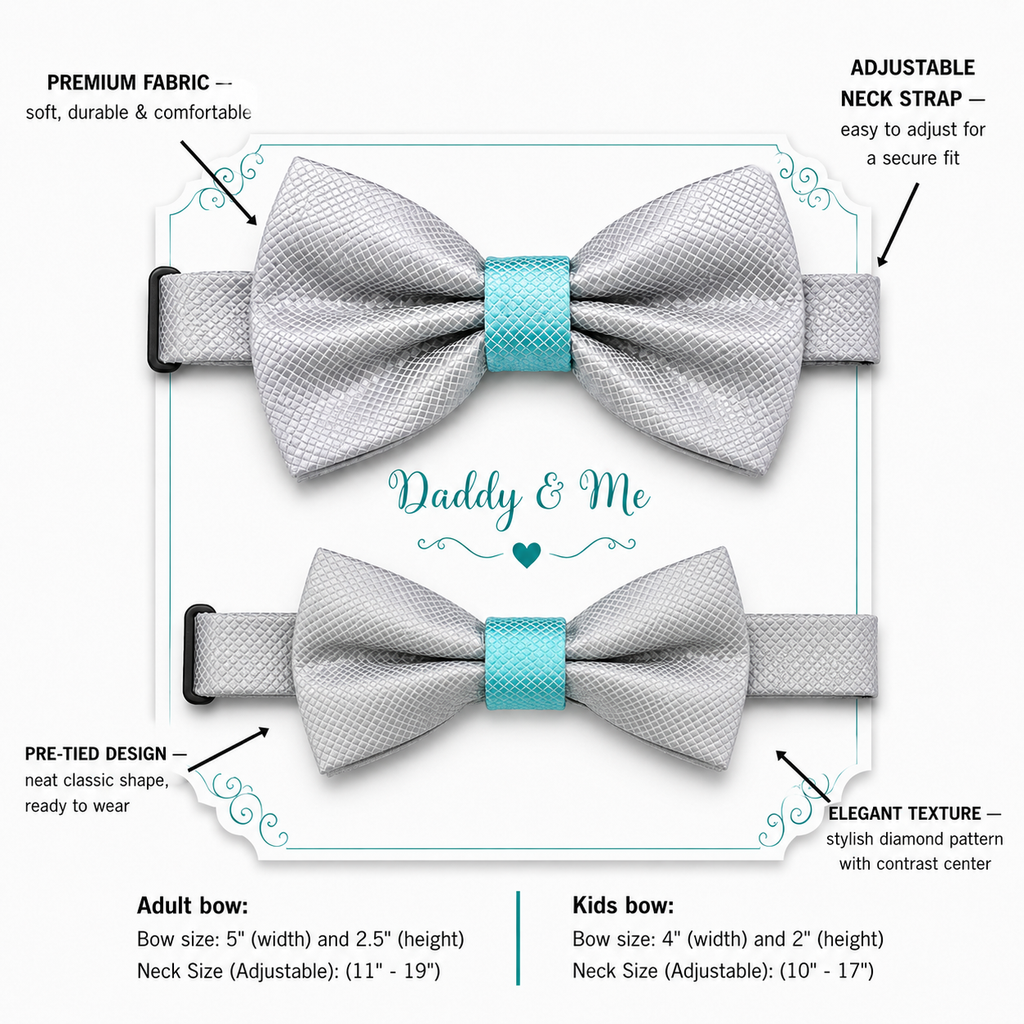 Gray and turquoise Bow tie set for daddy and son, Daddy me gift set, Father son matching, daddy me bow, handmade Gray blue bow tie for kids