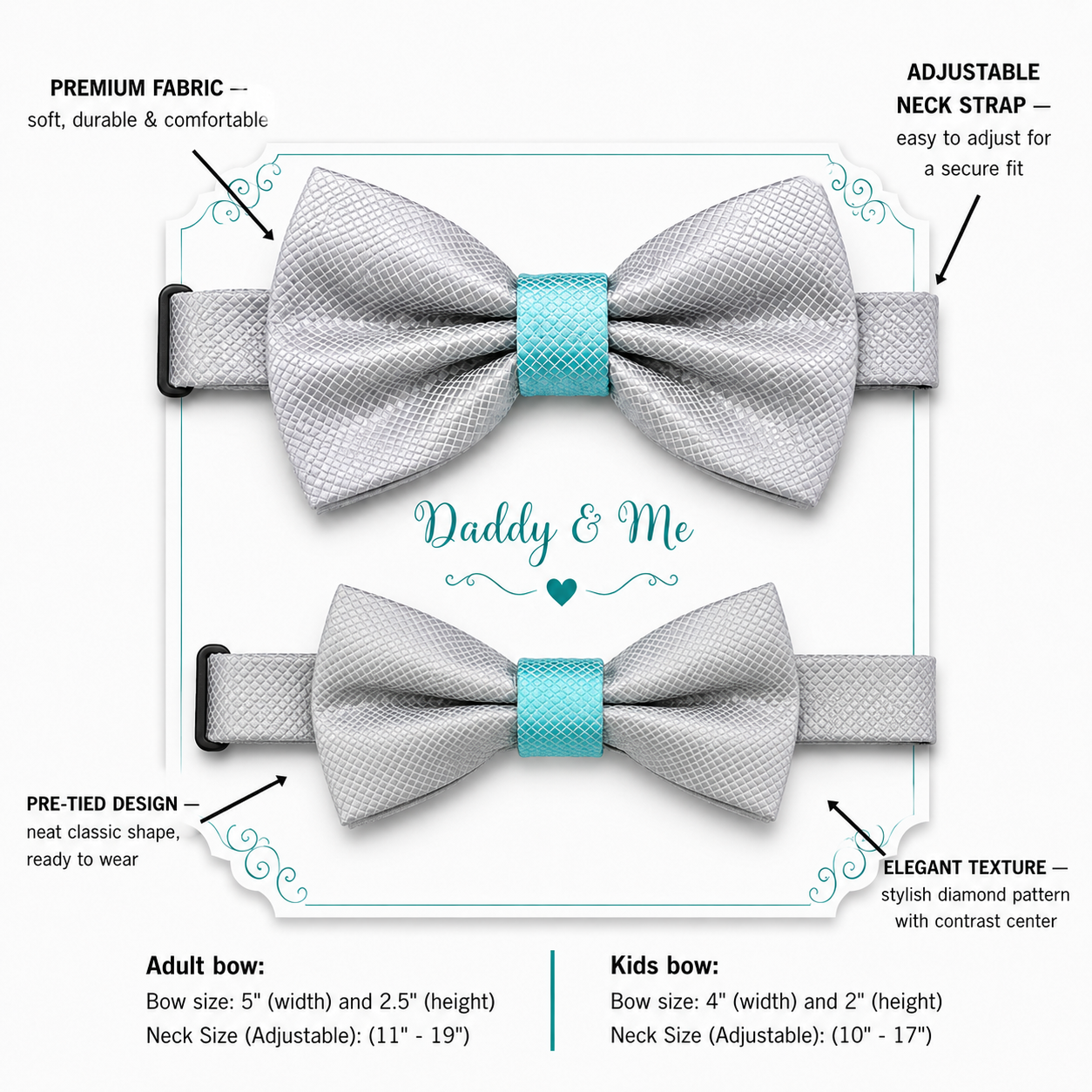 Gray and turquoise Bow tie set for daddy and son, Daddy me gift set, Father son matching, daddy me bow, handmade Gray blue bow tie for kids