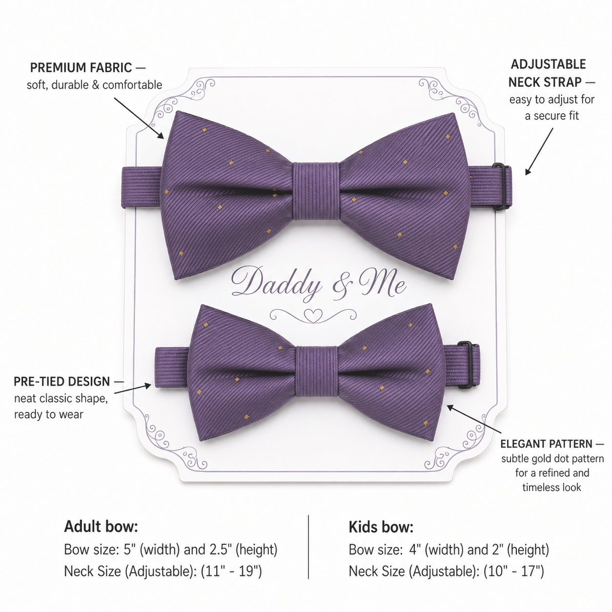 Lavender Bow tie set Kids Adult bow tie Daddy me Father son match, kids bow Adjustable pre tied, High quality