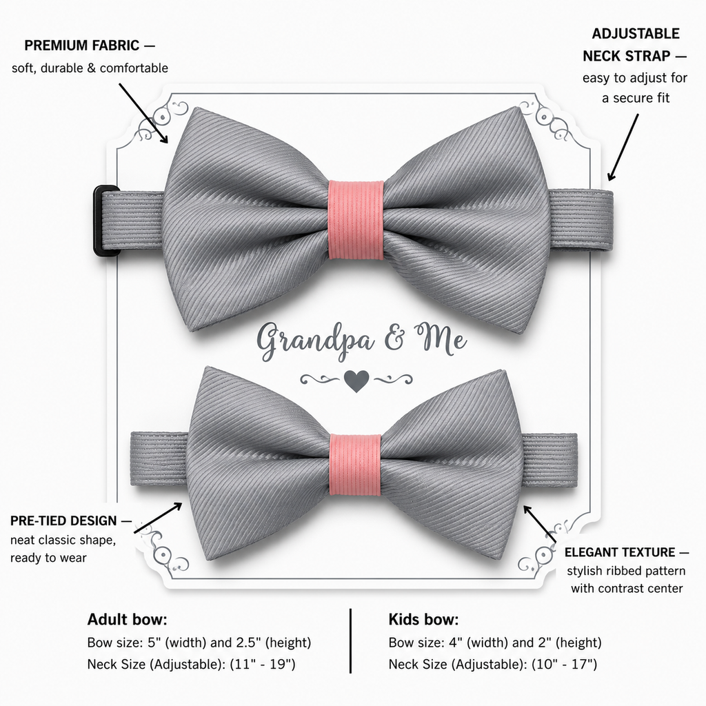 Gray blush Bow tie set daddy son, Daddy and me gift, Grandpa and me, Father son matching, Kids bow tie, Kids adult bow tie, High quality