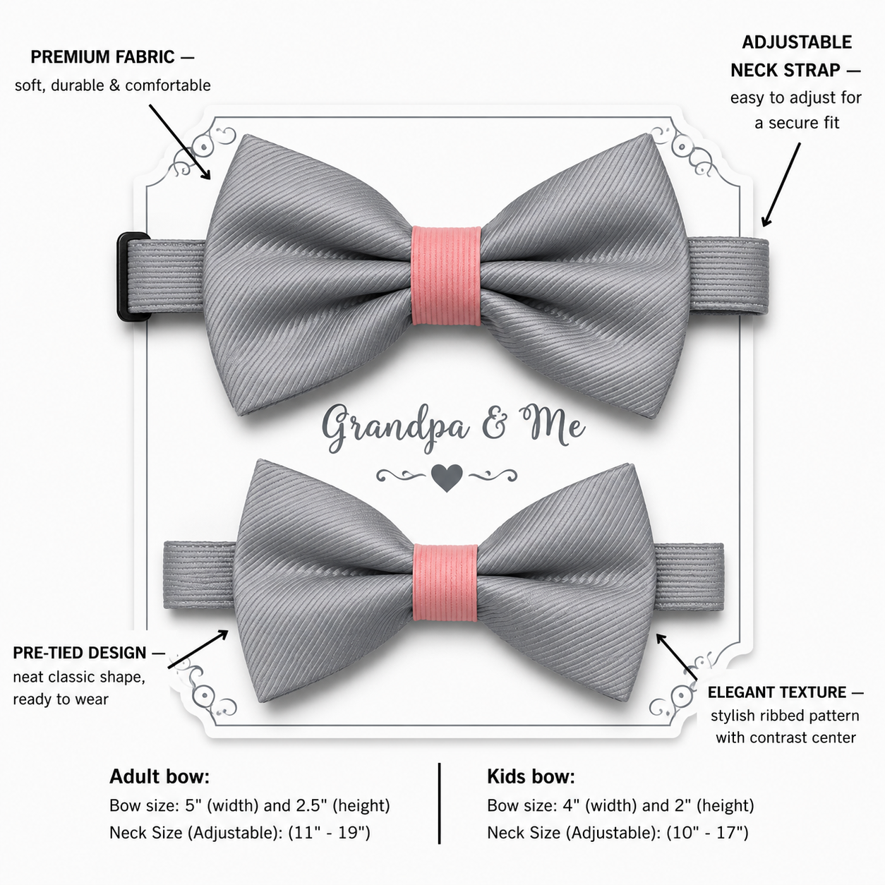 Gray blush Bow tie set daddy son, Daddy and me gift, Grandpa and me, Father son matching, Kids bow tie, Kids adult bow tie, High quality
