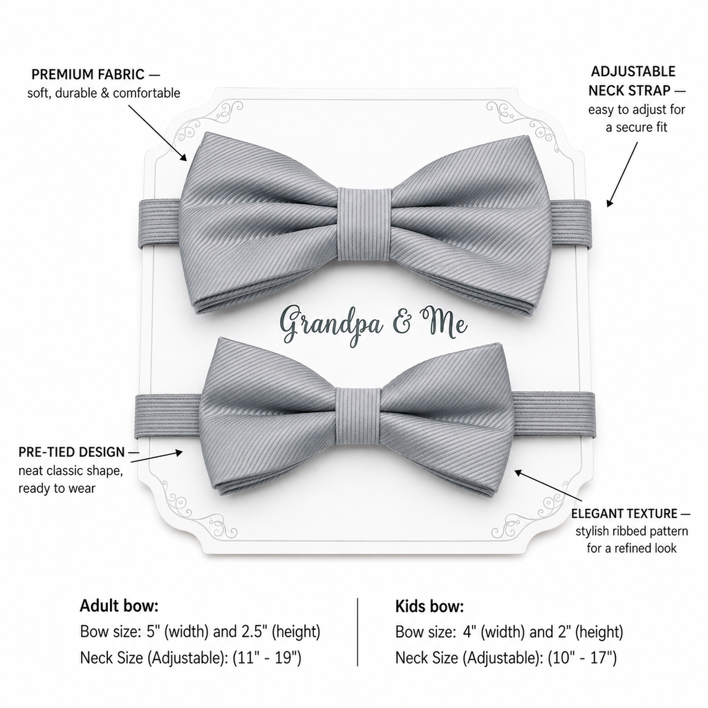Gray Bow tie set daddy son, Daddy and me gift, Grandpa and me, Father son matching, Kids bow tie, Kids adult bow tie, High quality