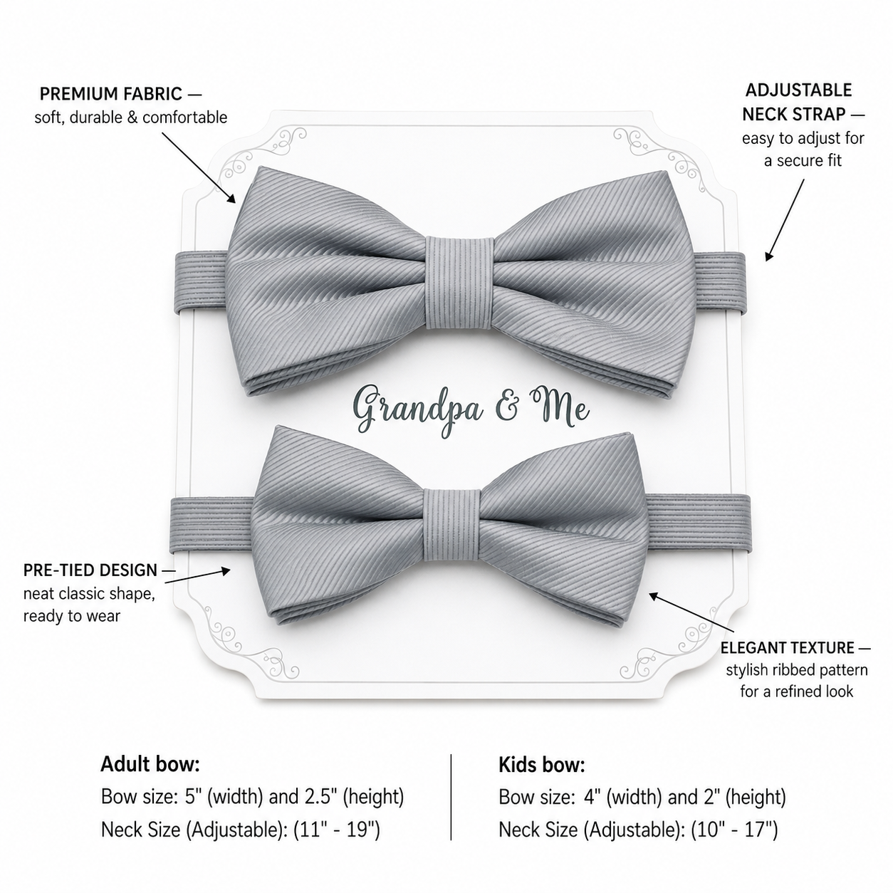 Gray Bow tie set daddy son, Daddy and me gift, Grandpa and me, Father son matching, Kids bow tie, Kids adult bow tie, High quality