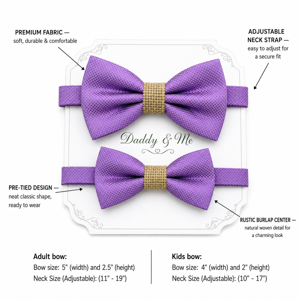 Lavender burlap Bow tie set for daddy and son, Daddy me gift set, Grandpa and me, Father son match, lavender bow for kids bow tie, handmade