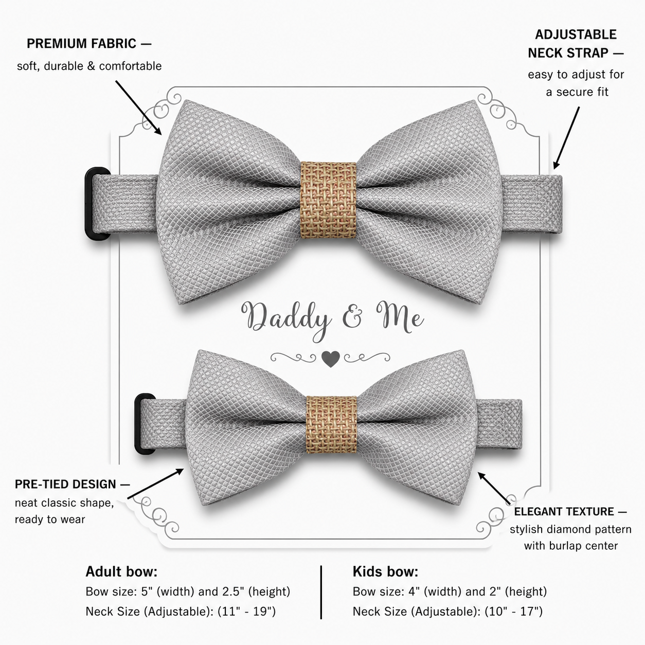 Gray burlap Bow tie set for daddy and son, Daddy me gift set, Grandpa and me bow, Father son matching, Gray Kids bow tie, daddy me bow tie gift