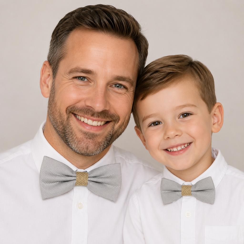 Gray burlap Bow tie set for daddy and son, Daddy me gift set, Grandpa and me bow, Father son matching, Gray Kids bow tie, daddy me bow tie gift