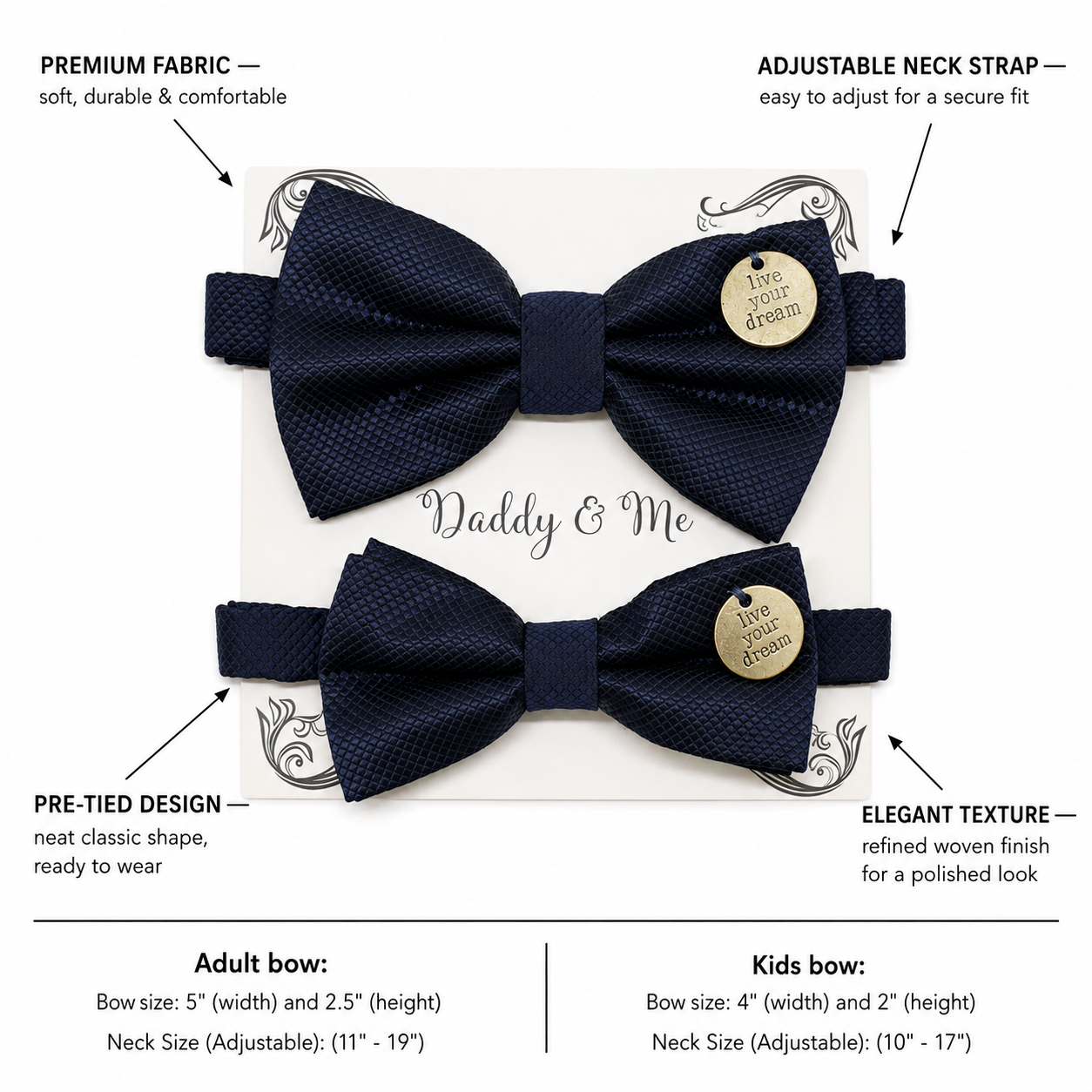 Navy Bow tie set for daddy and son, Live your dream, handmade Daddy and me gift, Grandpa gift, Father son, Toddler kids bow, Some thing blue