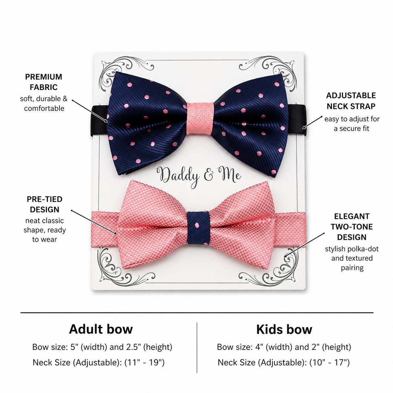 Navy Dusty rose Bow tie set for daddy and son, Daddy me gift set, Grandpa gift, Father son match, Kids adult bow, Navy and dusty rose bow