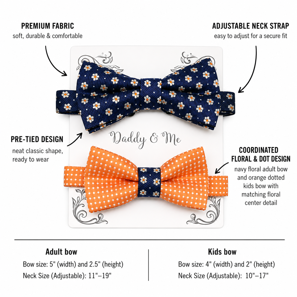 Navy orange Bow tie set for daddy and son, Daddy me gift set, Grandpa and me, Father son matching, Toddler bow tie, daddy me bow tie gift