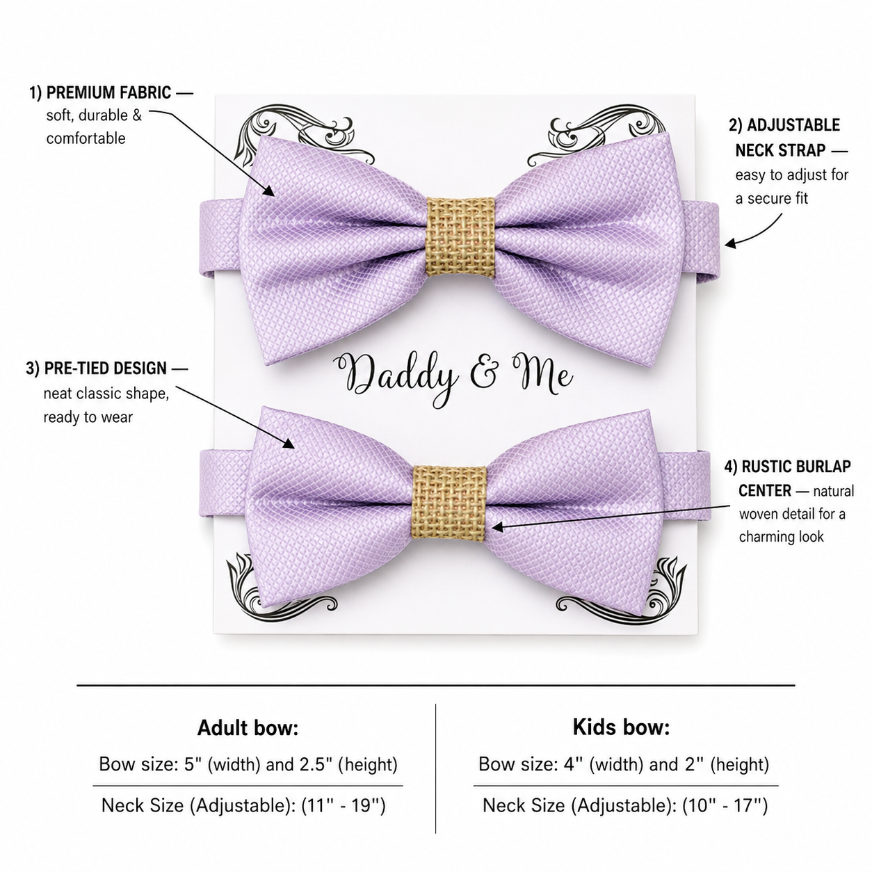 Lilac burlap Bow tie set for daddy and son Daddy me gift set Father son match Handmade Lilac kids bow Adjustable pre tied bow
