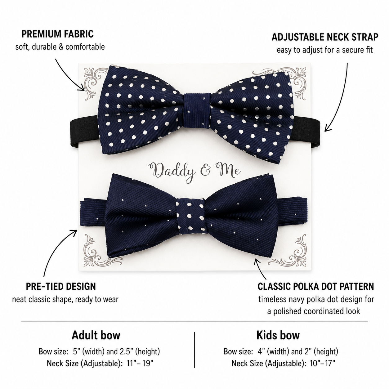 Navy polka dots bow tie set for daddy and son, Daddy and me gift set, Grandpa and me, Father son match, Navy bow tie for kids, handmade bow