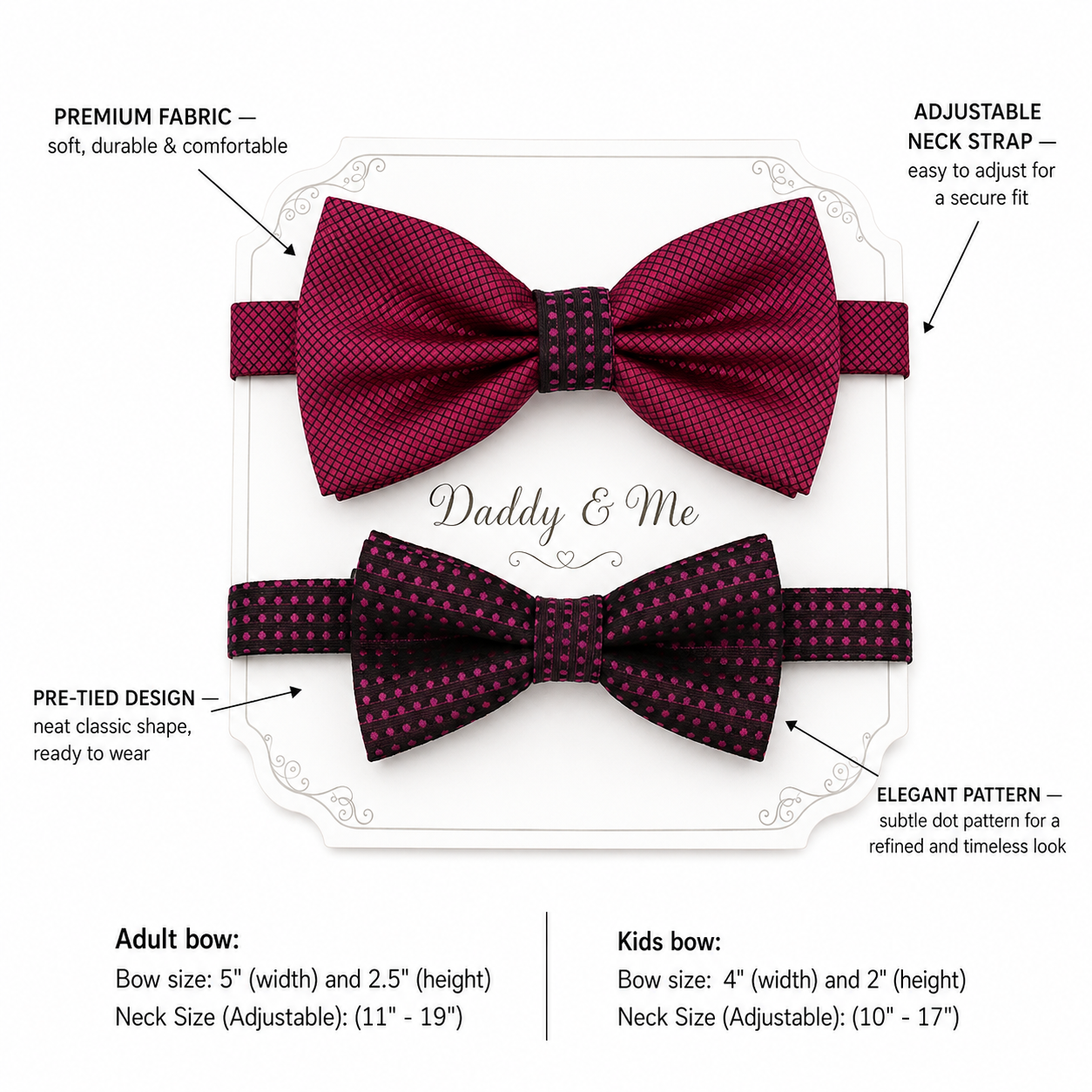 Magenta bow tie set for daddy and son, Daddy and me gift set, Father son matching, magenta kids bow tie, daddy me bow, handmade bow tie