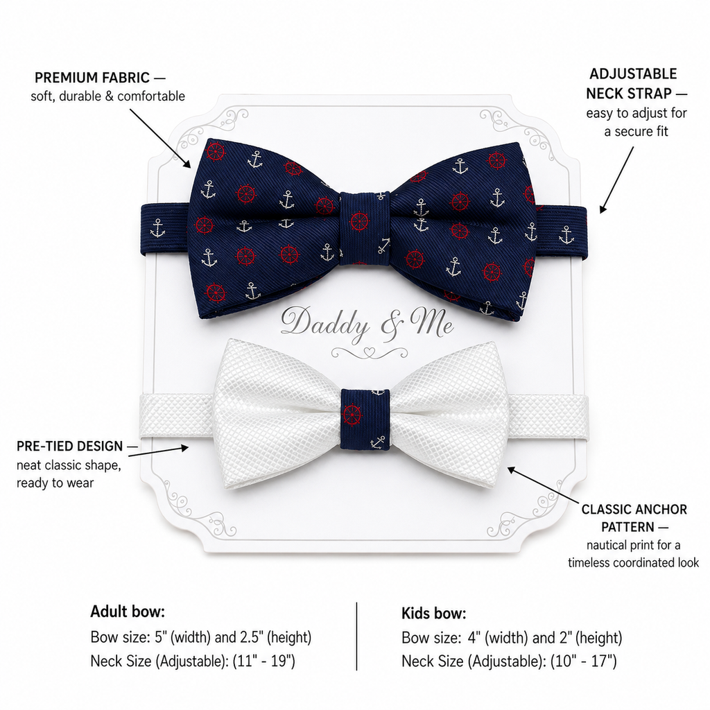 Navy anchor bow tie set for daddy son, Daddy me gift set, White kids bow tie , Father son match, beach wedding, handmade, some thing blue