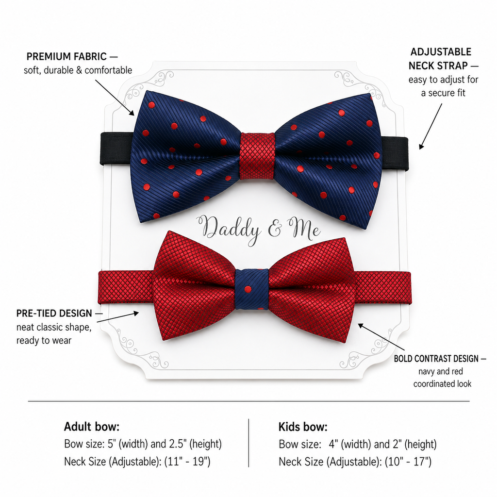 Navy and Red Bow tie set for daddy and son, Daddy me gift set, Grandpa gift, Father son match, Kids adult bow, Kids red bow, Navy red bow