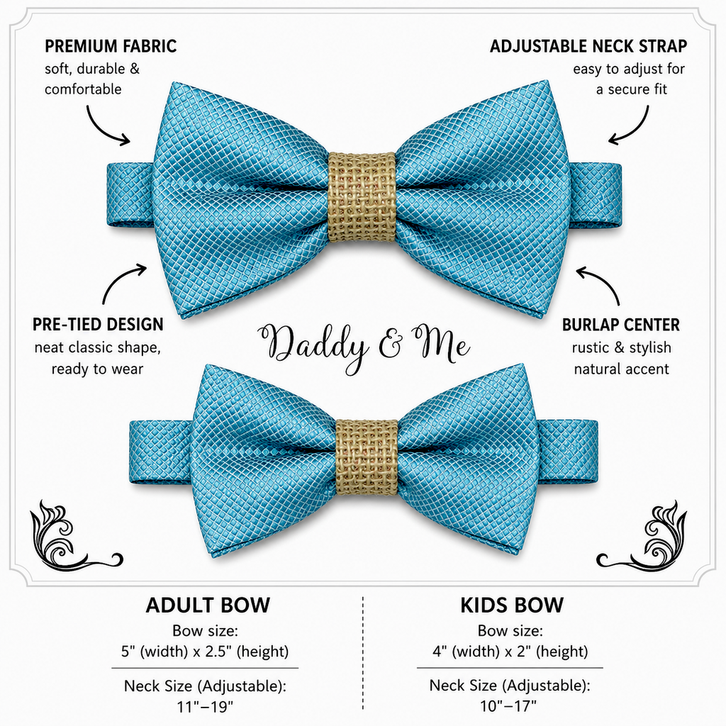Ocean blue Bow tie set daddy son, Daddy and me gift, Grandpa and me, Kids adult bow tie,  Handmade Adjustable pre tied bow, Ocean blue