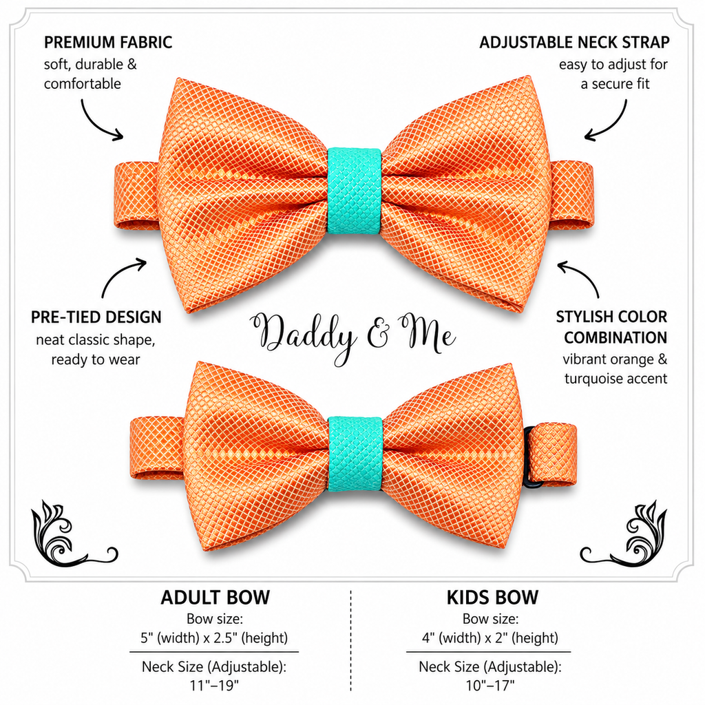 Orange turquoise Bow tie set for daddy and son, Daddy and me bow tie gift set, Grandpa me, Orange turquoise Kids bow, Orange and turquoise