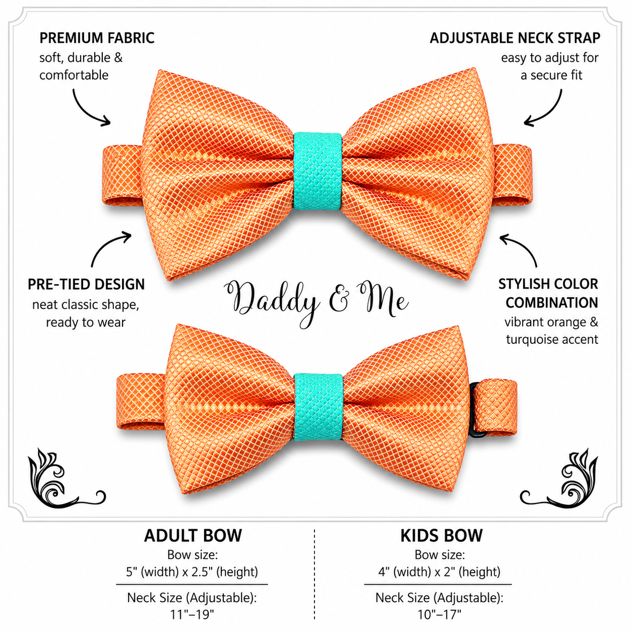 Orange turquoise Bow tie set for daddy and son, Daddy and me bow tie gift set, Grandpa me, Orange turquoise Kids bow, Orange and turquoise