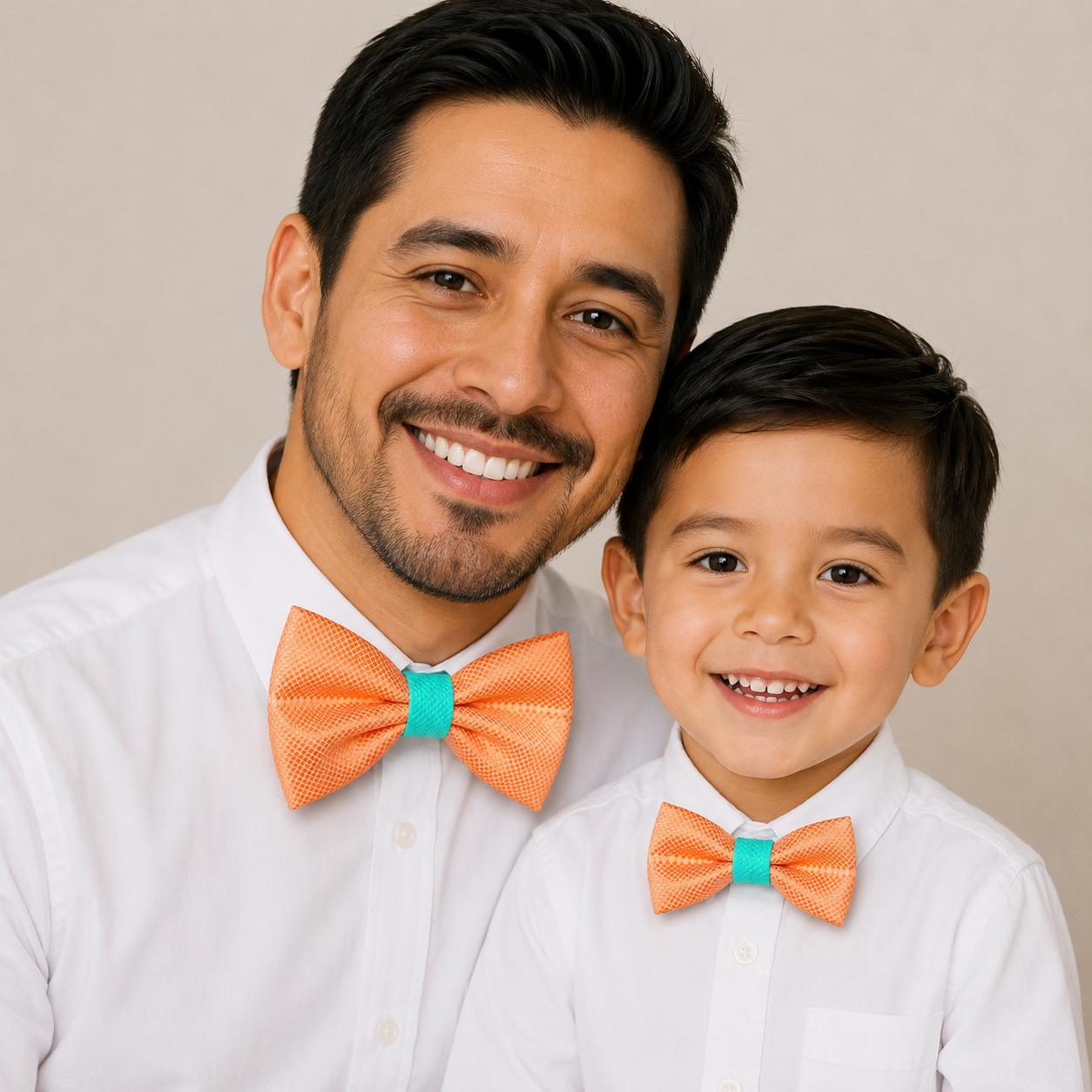 Orange turquoise Bow tie set for daddy and son, Daddy and me bow tie gift set, Grandpa me, Orange turquoise Kids bow, Orange and turquoise