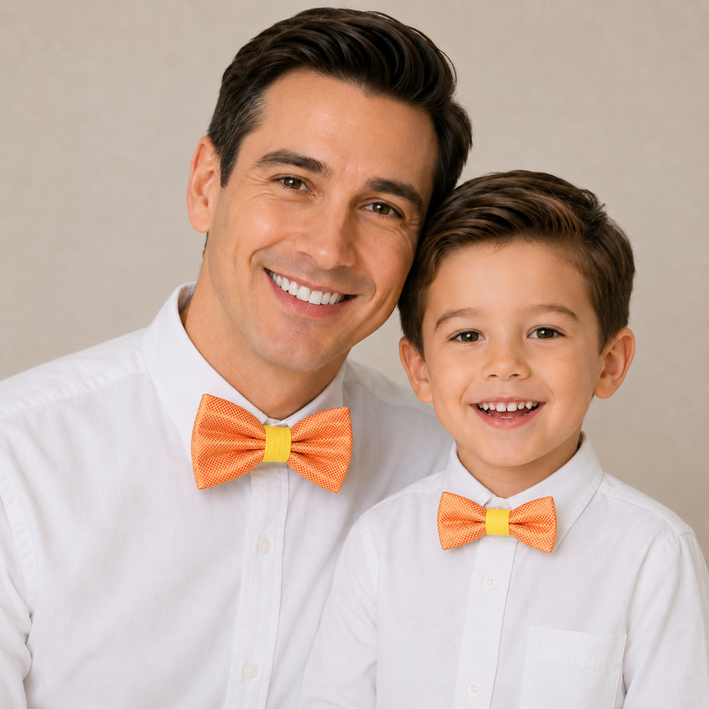 Orange Yellow Bow tie set for daddy and son, Daddy and me bow tie gift set, Grandpa me, Orange yellow Kids bow, Orange and Yellow, handmade