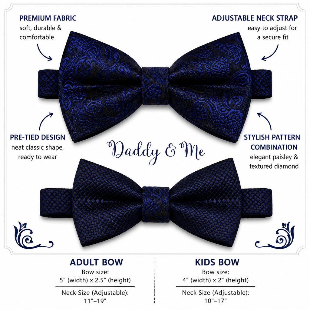 Paisley Navy Bow tie set for daddy and son, Paisley bow tie, Daddy me gift set, Father son match , Navy Paisley kids bow, Daddy and me gift