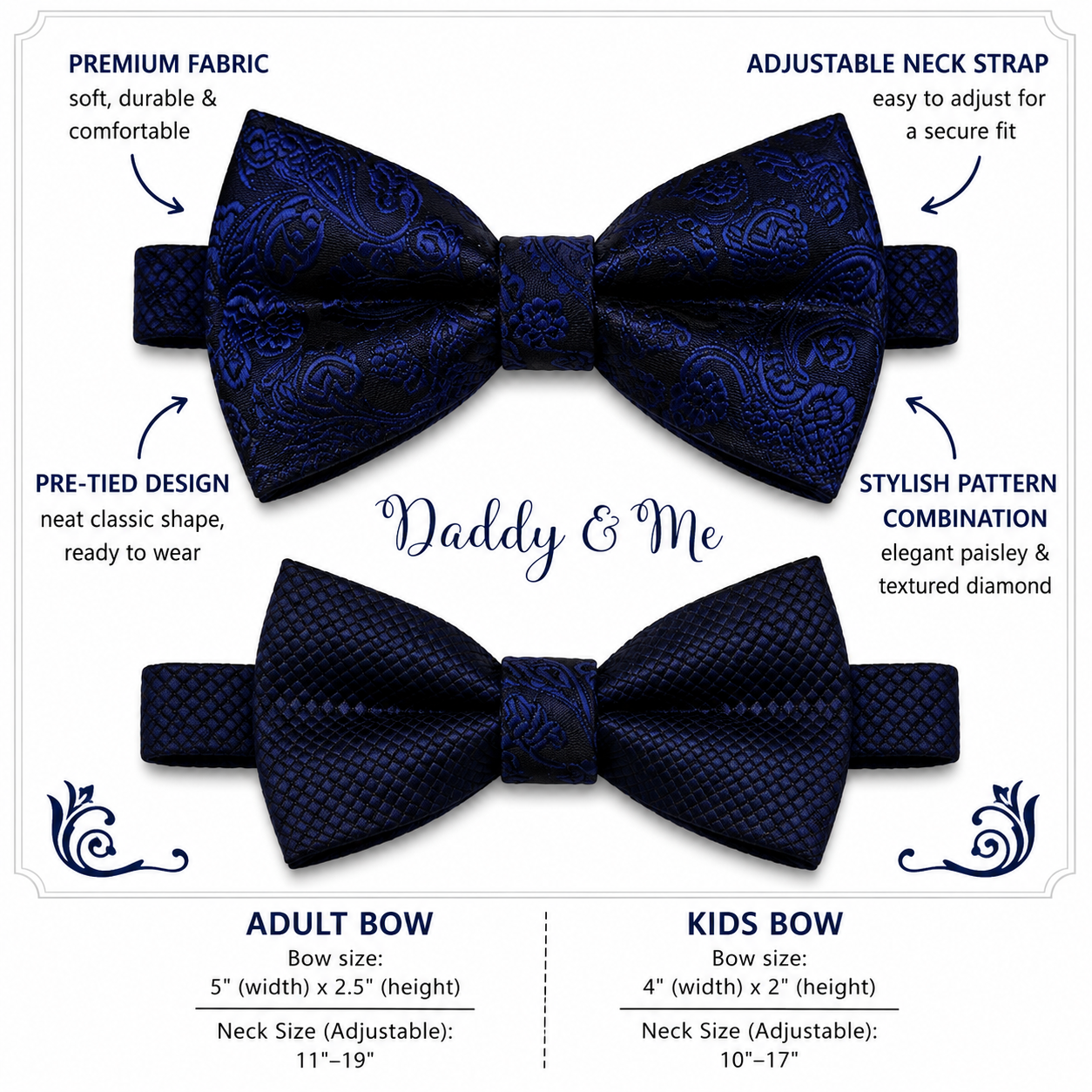 Paisley Navy Bow tie set for daddy and son, Paisley bow tie, Daddy me gift set, Father son match , Navy Paisley kids bow, Daddy and me gift