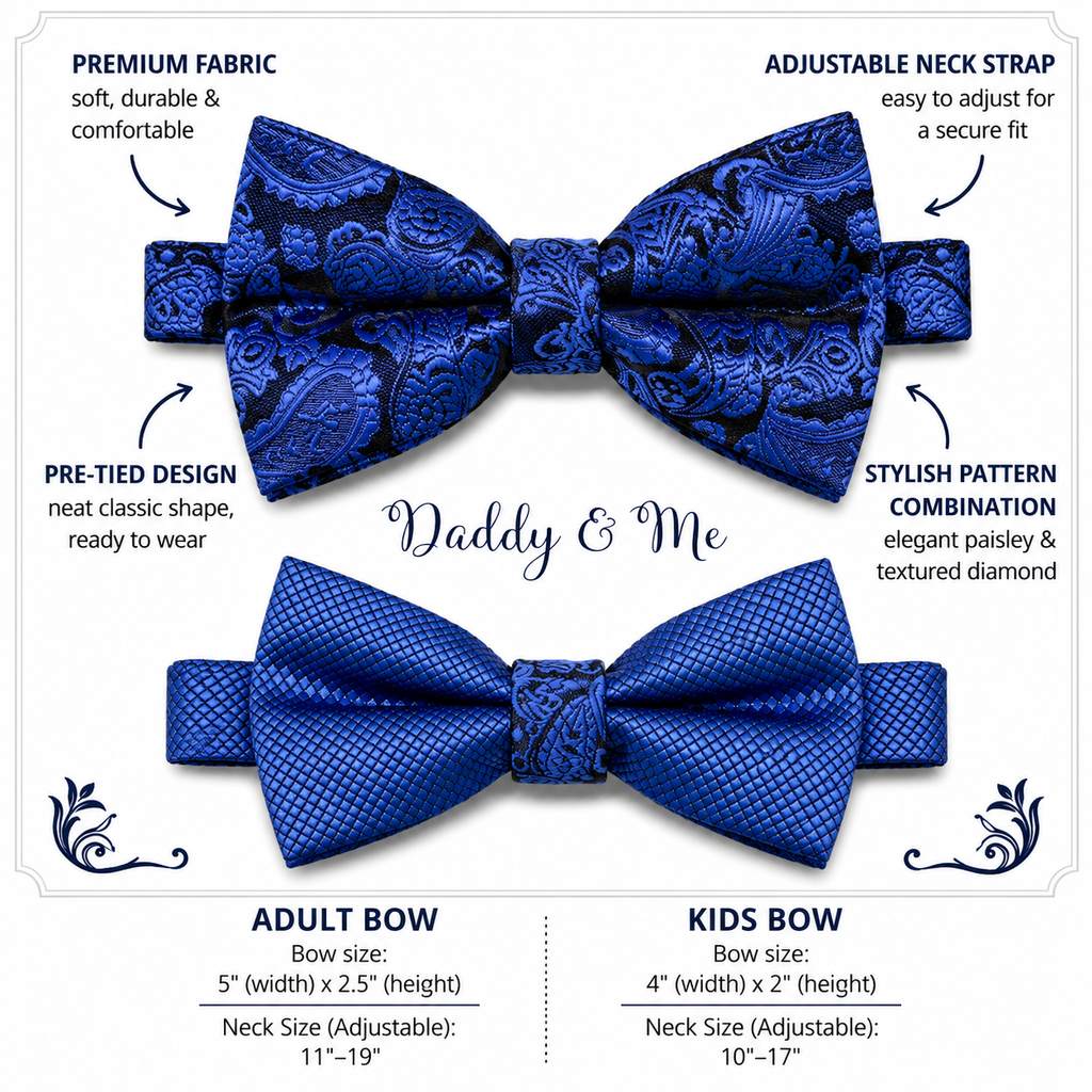 Paisley Royal blue Bow tie set for daddy and son, Paisley bow tie, Daddy me gift set, Father son match ,Royal blue kids bow, Grandpa gift