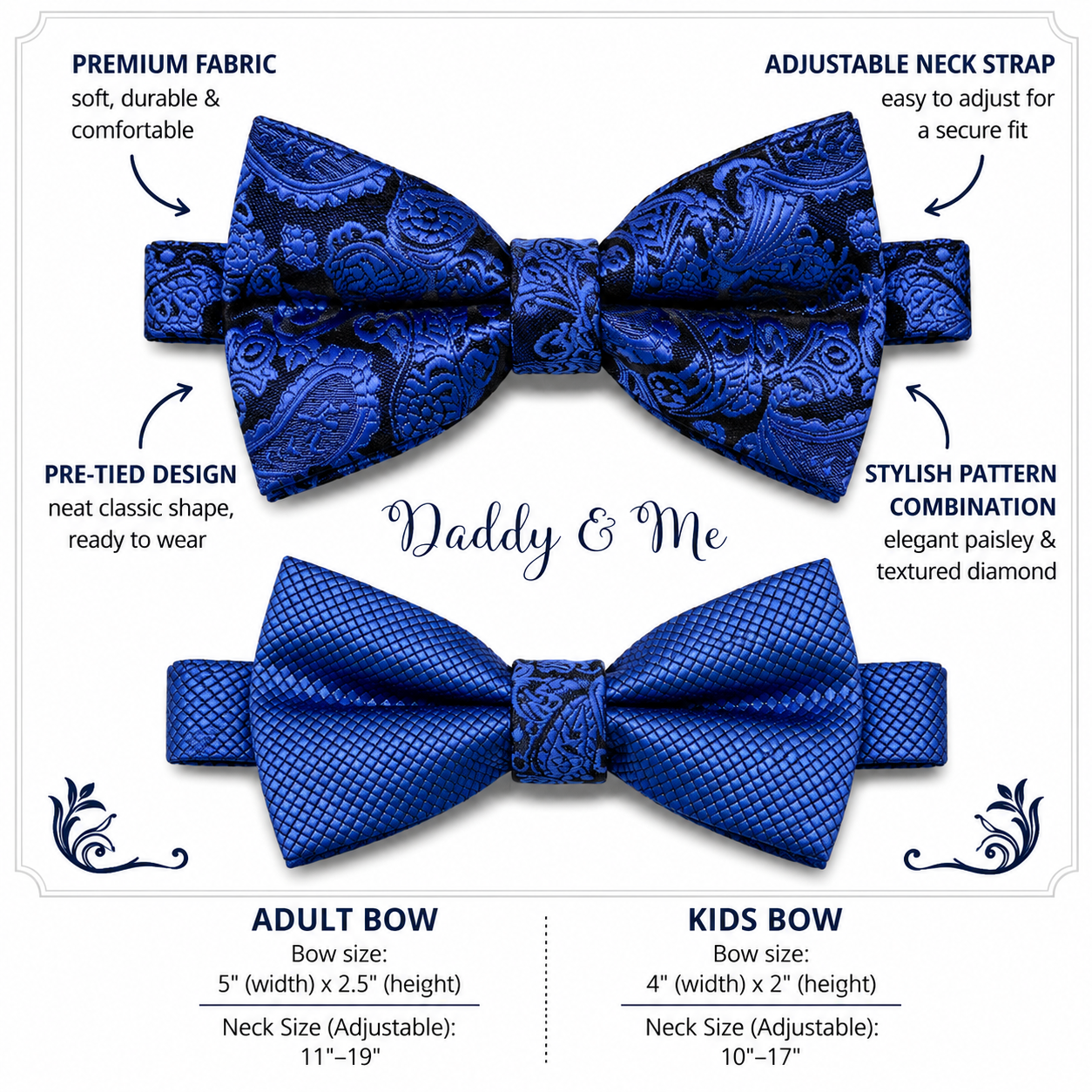 Paisley Royal blue Bow tie set for daddy and son, Paisley bow tie, Daddy me gift set, Father son match ,Royal blue kids bow, Grandpa gift