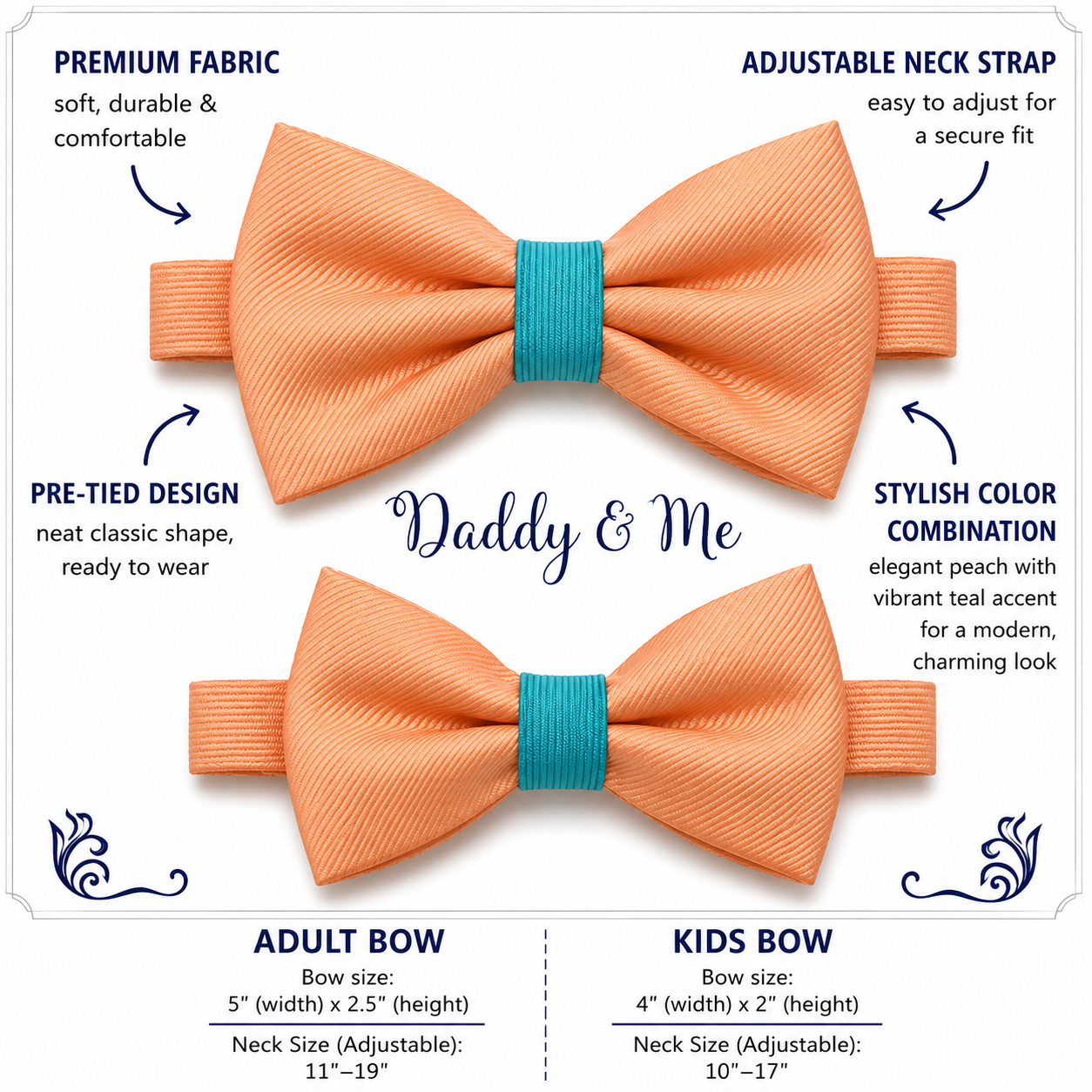Peach turquoise Bow tie set daddy son, Daddy and me gift, Grandpa and me, Father son matching, Kids bow tie, Kids adult bow tie, high quality