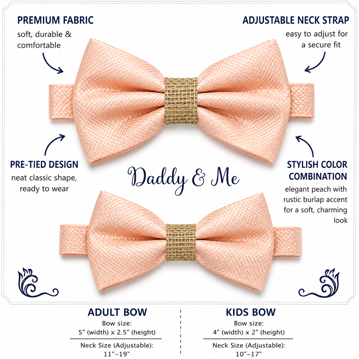 Pearl blush Bow tie set for daddy and son Daddy me gift set Father son match Handmade Ivory kids bow Adjustable pre tied bow, burlap bow