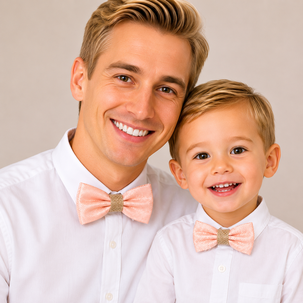 Pearl blush Bow tie set for daddy and son Daddy me gift set Father son match Handmade Ivory kids bow Adjustable pre tied bow, burlap bow
