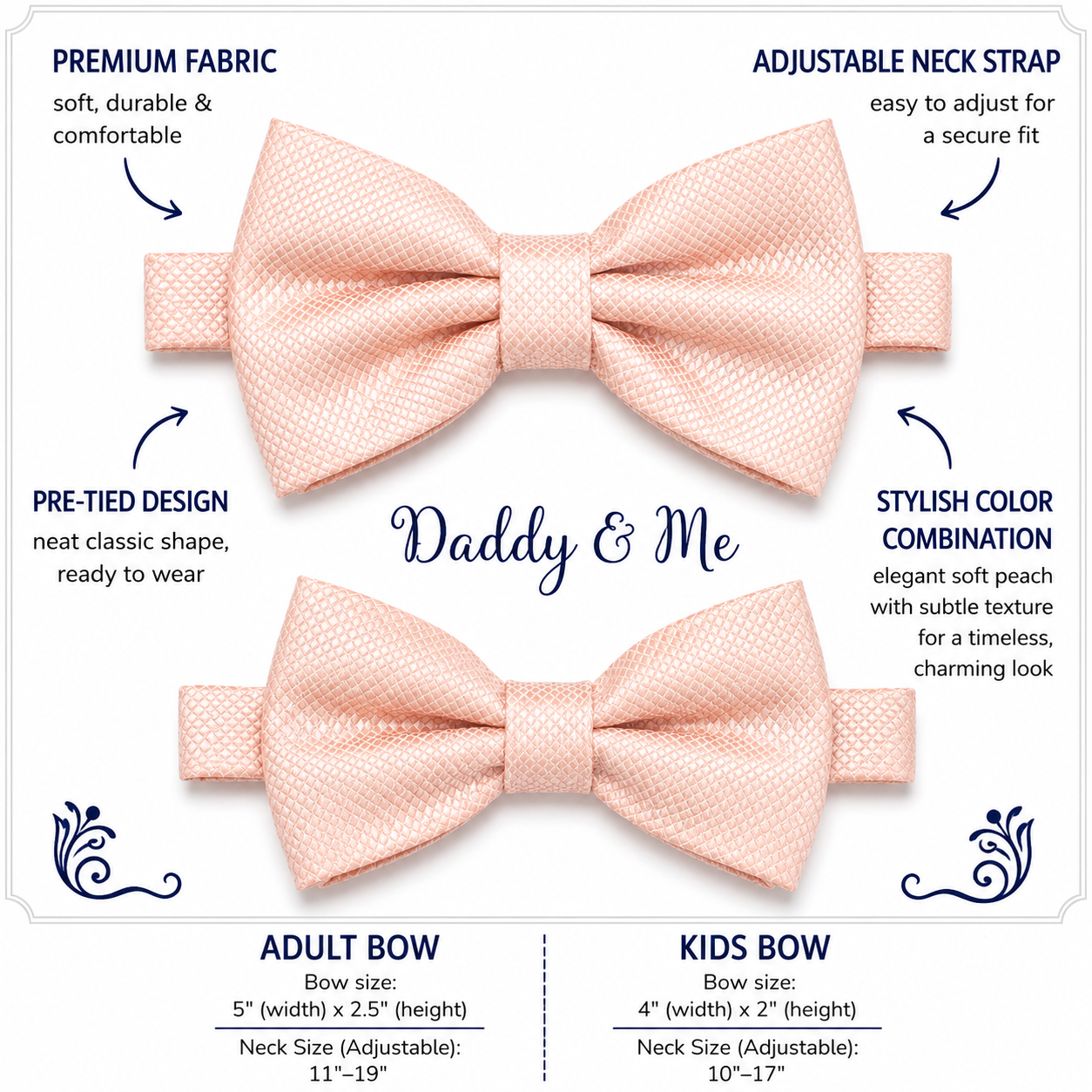 Pearl blush Bow tie set for daddy son, Daddy me gift set Father son match daddy me bow Handmade Pearl blush kids bow Adjustable pre tied bow