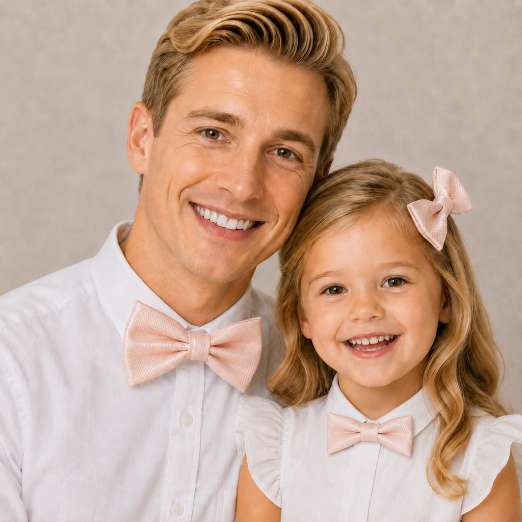 Pearl blush Bow tie set for daddy son, Daddy me gift set Father son match daddy me bow Handmade Pearl blush kids bow Adjustable pre tied bow