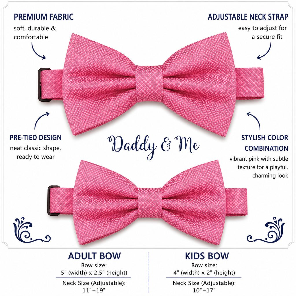 Pink Bow tie set daddy son Daddy and me gift Grandpa and me Kids adult bow tie Adjustable pre tied bow, Handmade, Daddy son gift set