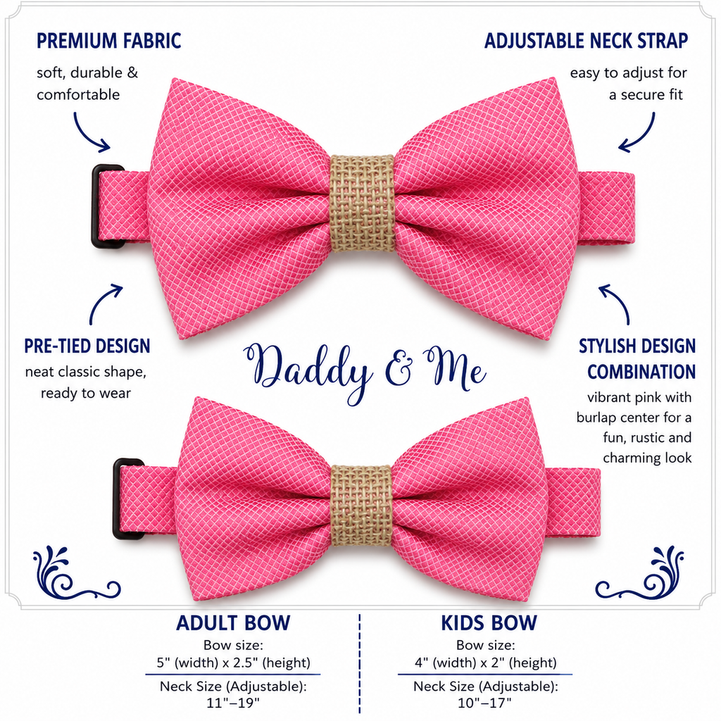 Pink burlap Bow tie set for daddy and son Daddy me gift set Father son match Handmade Pink kids bow Adjustable pre tied bow