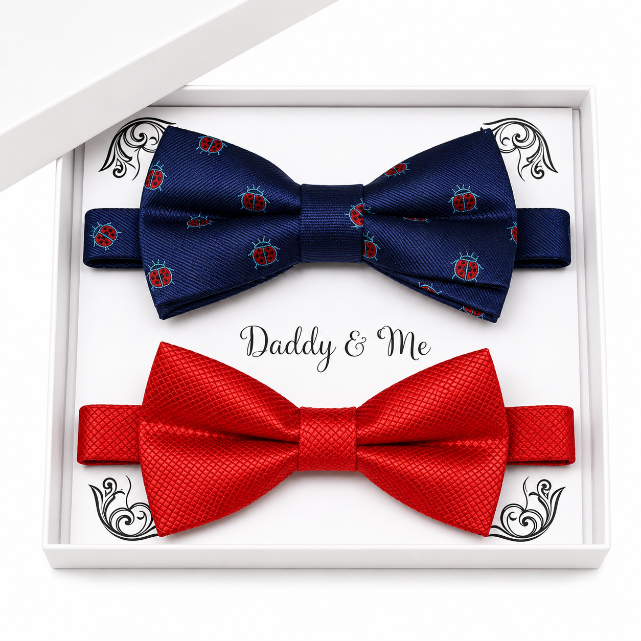 Navy Red Bow tie set for daddy and son, Daddy me gift set, Ladybug, lucky bow, Father son matching, Toddler bow tie, daddy me bow tie gift