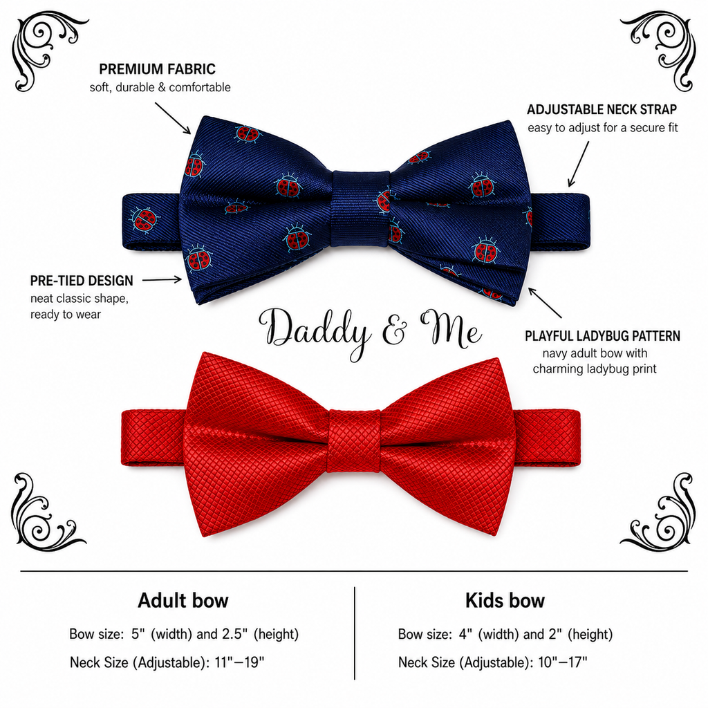Navy Red Bow tie set for daddy and son, Daddy me gift set, Ladybug, lucky bow, Father son matching, Toddler bow tie, daddy me bow tie gift