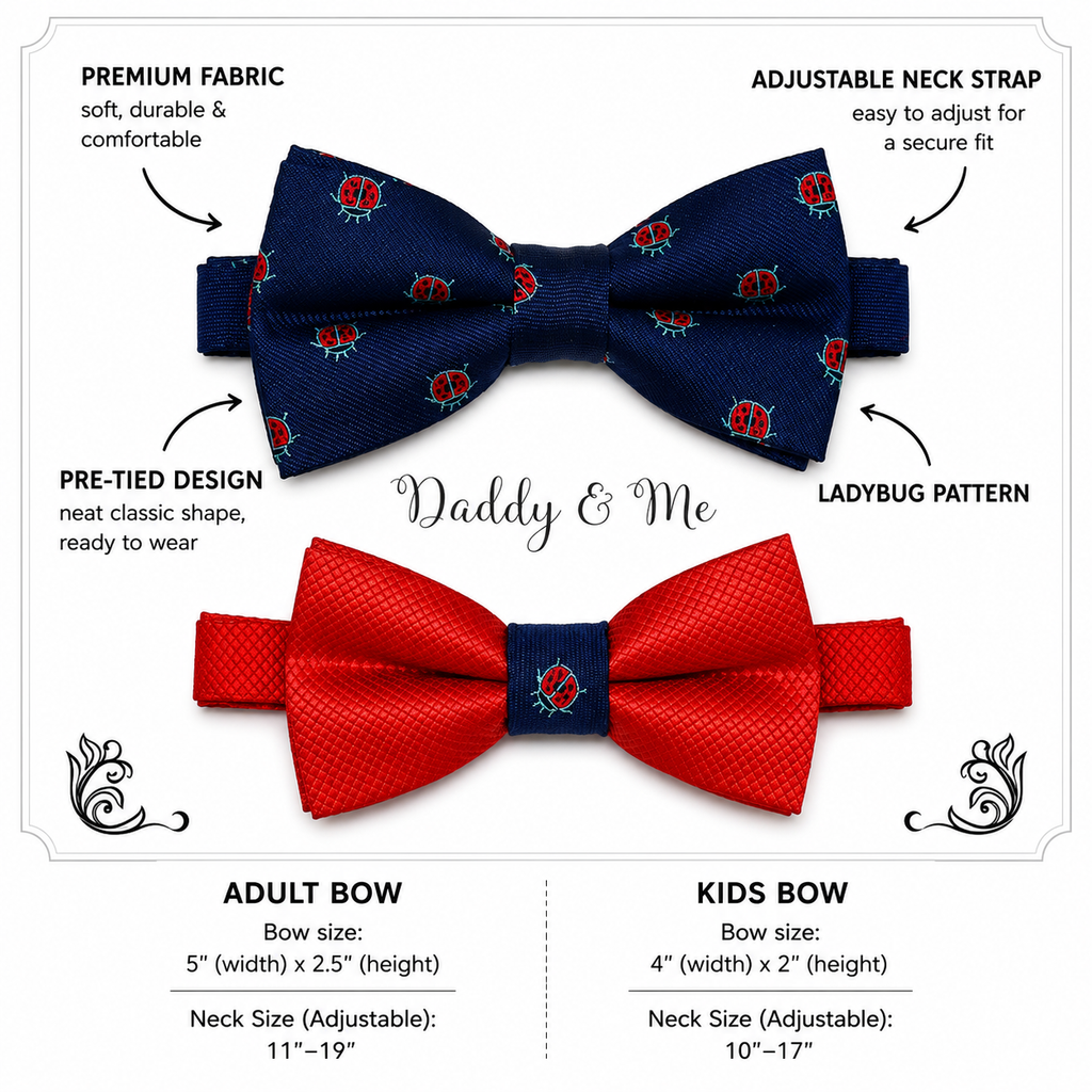 Navy Red Bow tie set for daddy and son, Daddy me gift, Ladybug, lucky bow tie, Father son match, Red kids bow, Grandpa gift, handmade