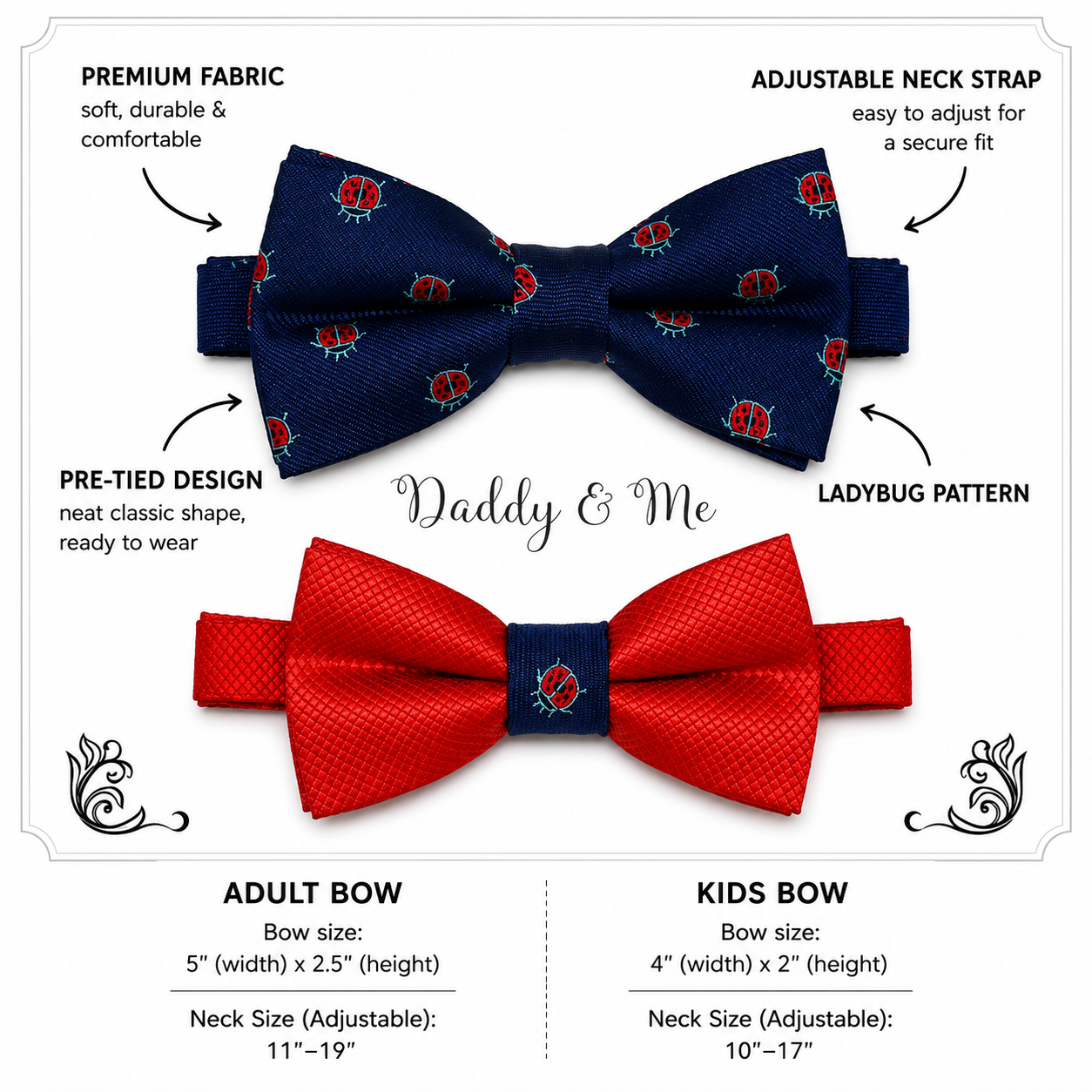 Navy Red Bow tie set for daddy and son, Daddy me gift, Ladybug, lucky bow tie, Father son match, Red kids bow, Grandpa gift, handmade